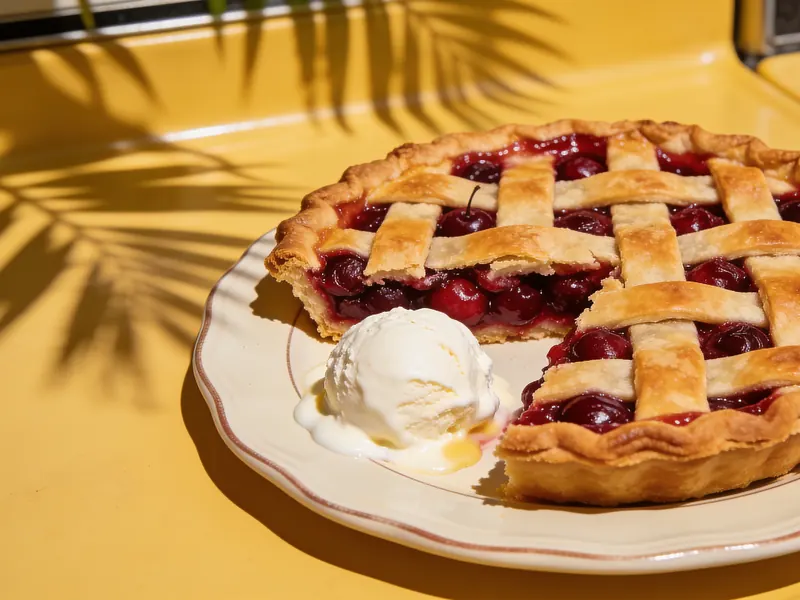 Cherry pie with a slice cut