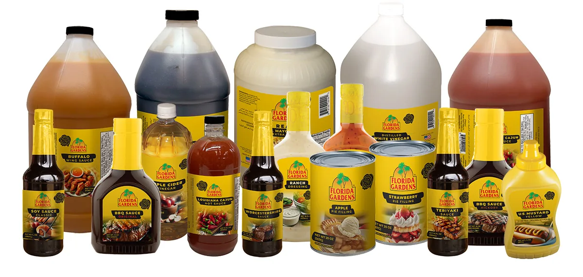 Florida Gardens lineup of bottles, jugs and cans